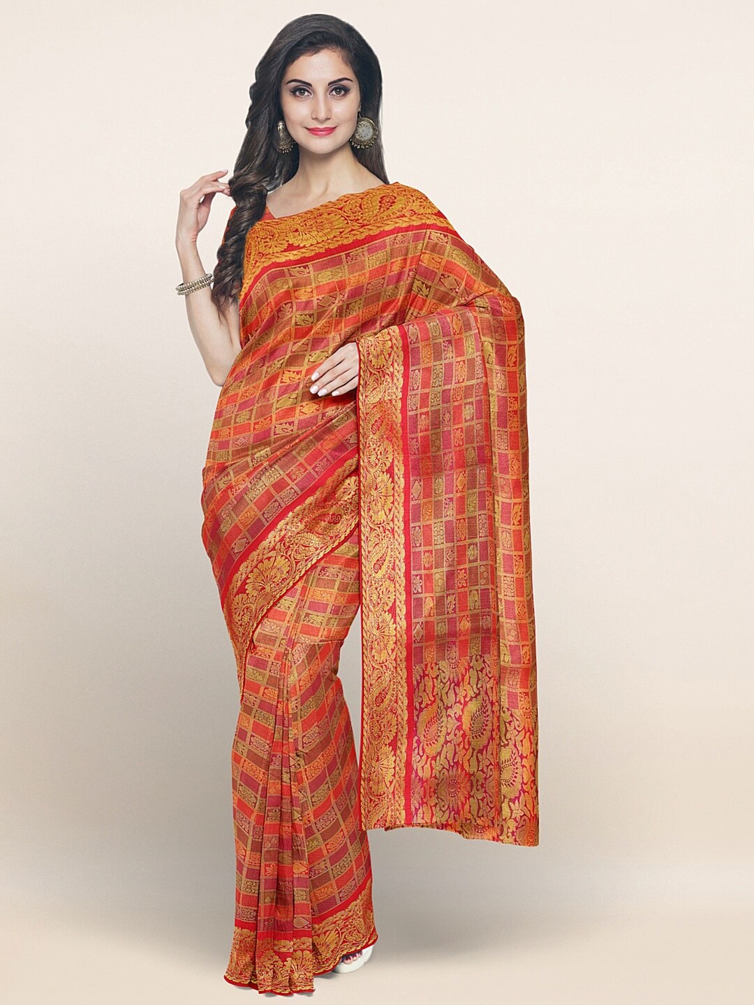 

Pothys Red & Gold-Toned Woven Design Zari Art Silk Saree