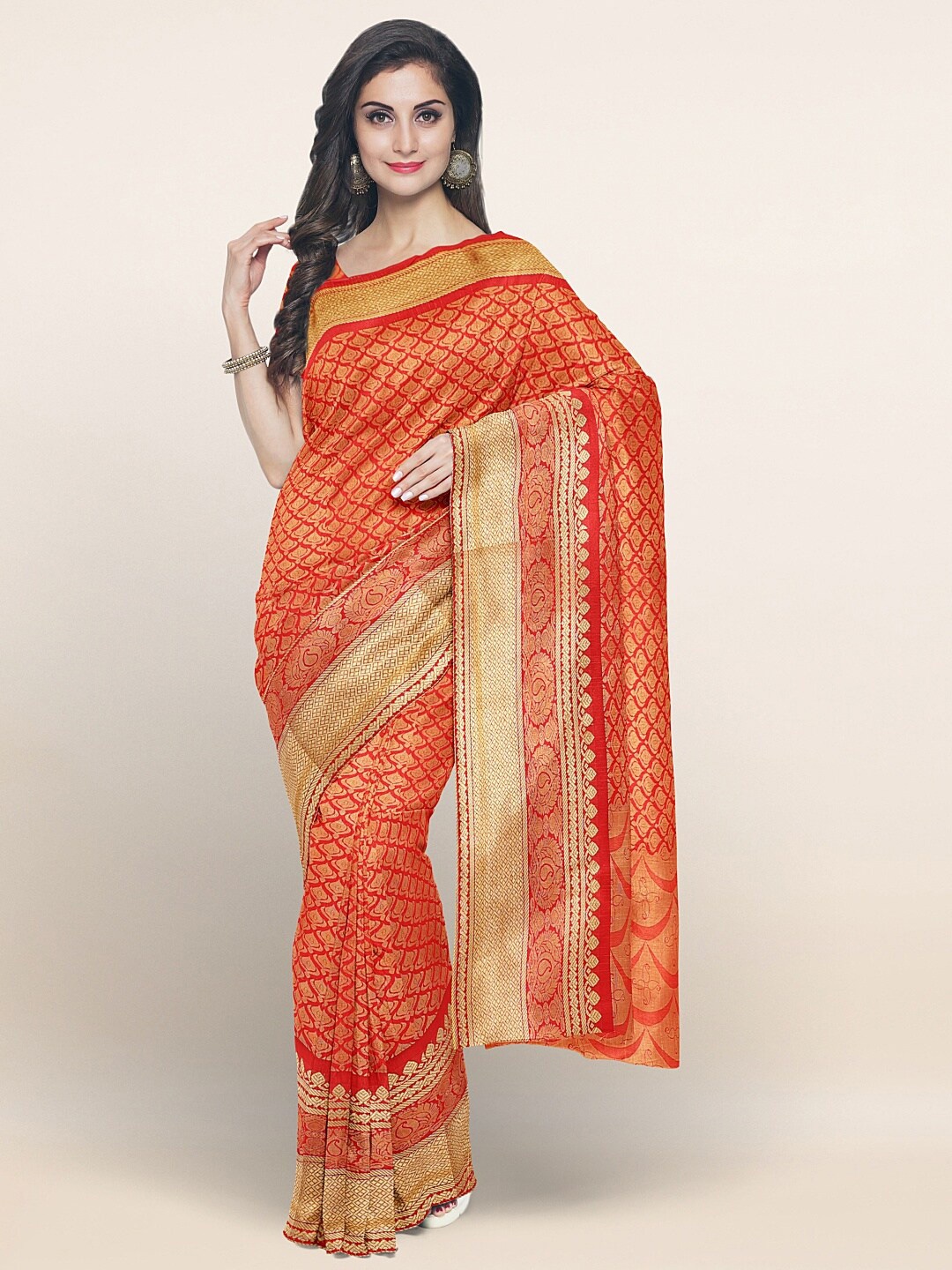 

Pothys Red & Gold-Toned Woven Design Zari Art Silk Saree