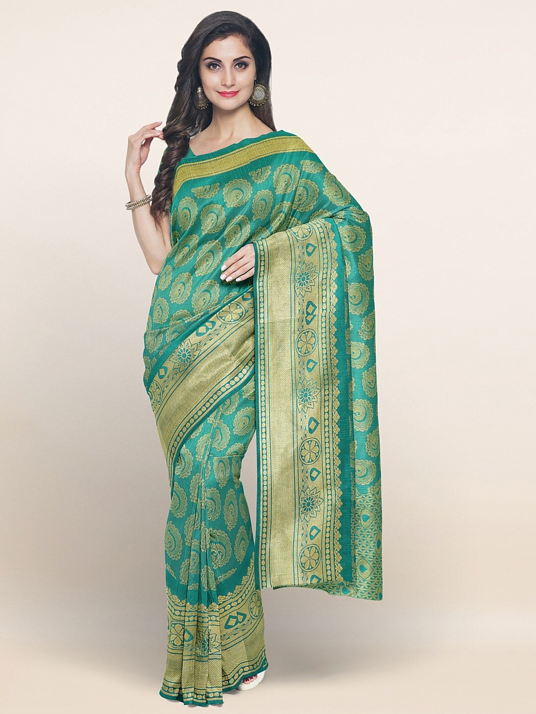 

Pothys Green & Gold-Toned Woven Design Zari Art Silk Saree