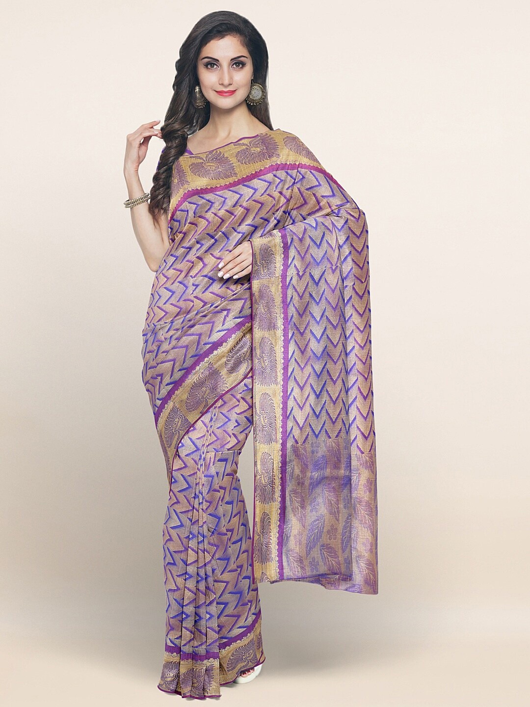 

Pothys Blue & Gold-Toned Woven Design Zari Art Silk Saree