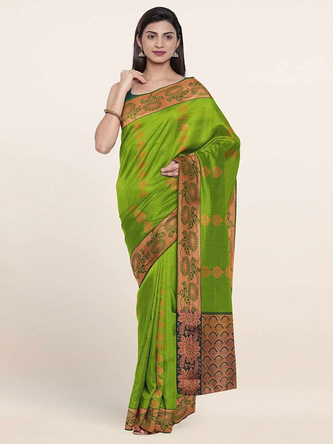 

Pothys Green & Gold-Toned Woven Design Zari Art Silk Saree