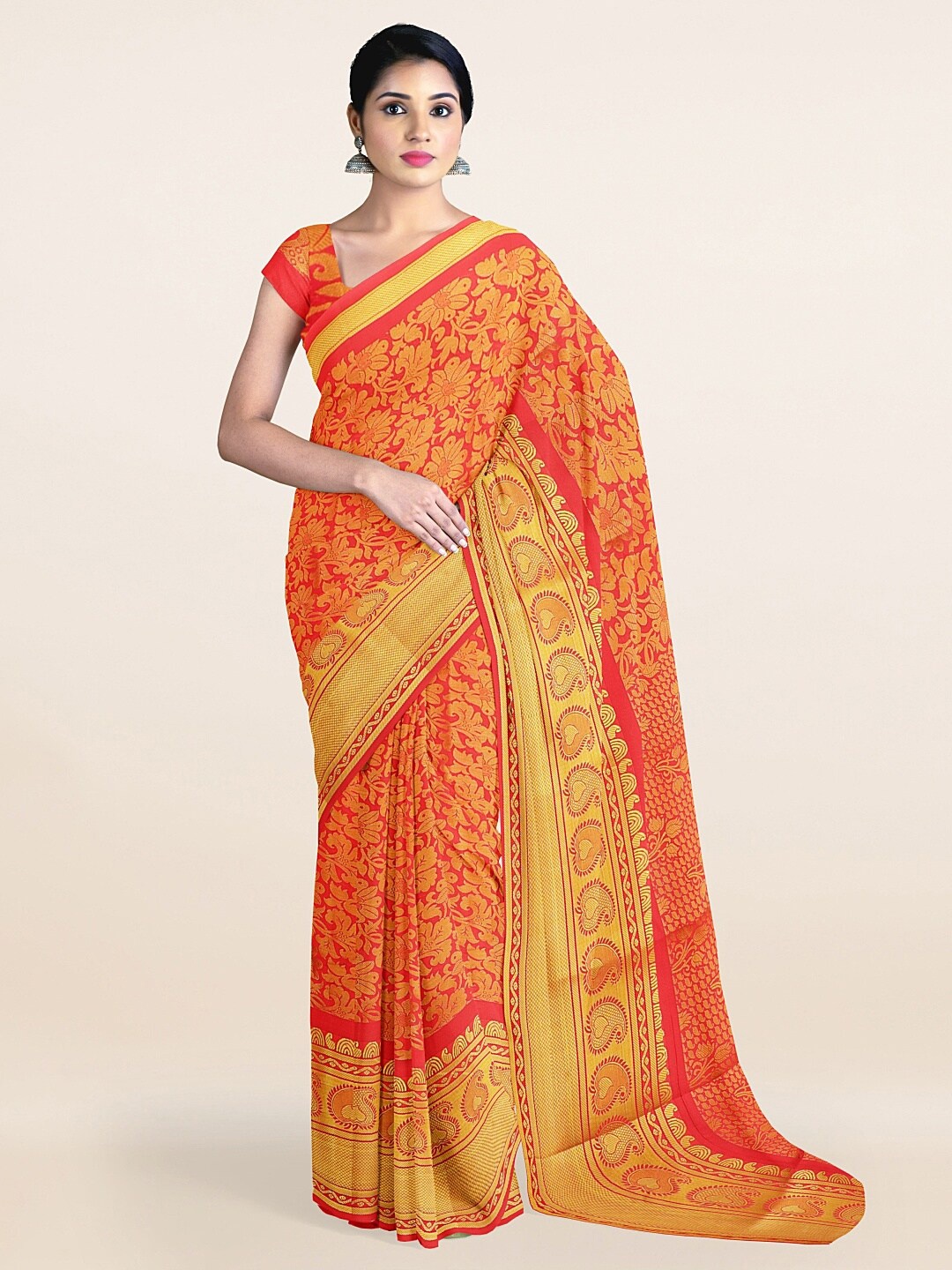 

Pothys Red & Gold-Toned Woven Design Zari Art Silk Saree