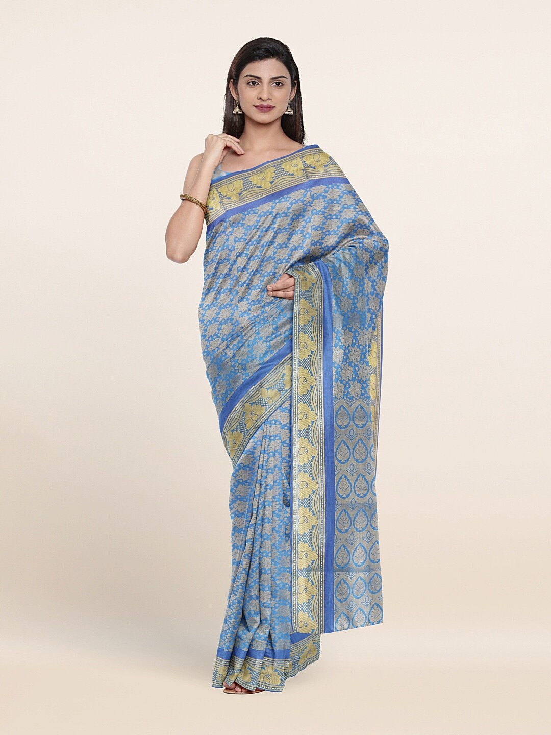 

Pothys Blue & Gold-Toned Woven Design Zari Art Silk Saree