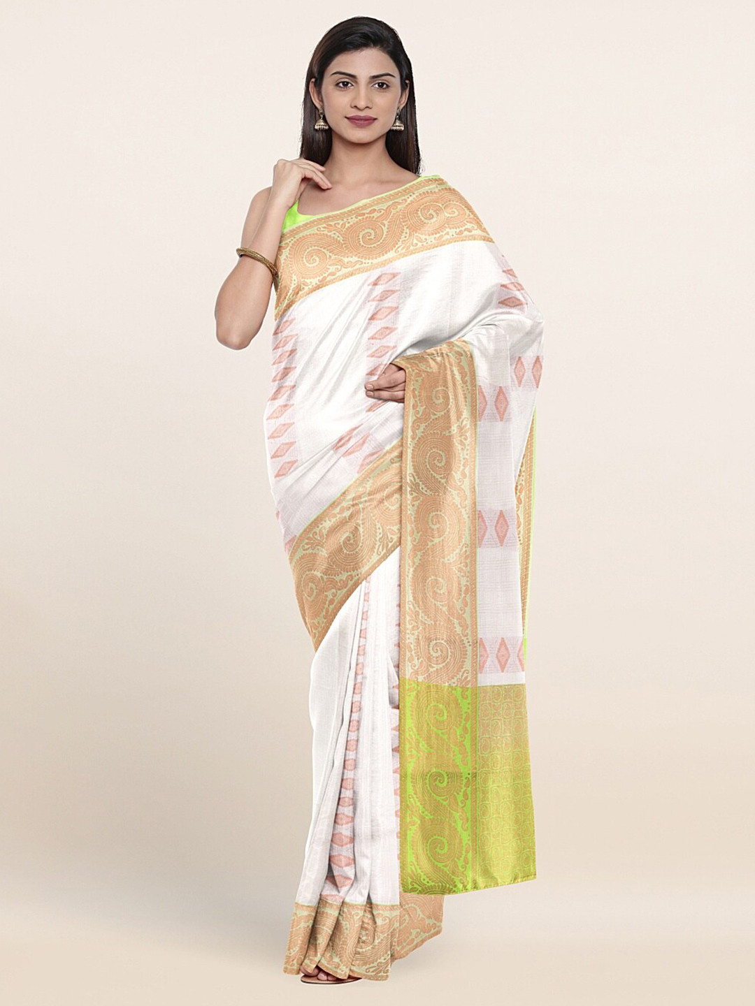 

Pothys White & Green Woven Design Zari Art Silk Saree
