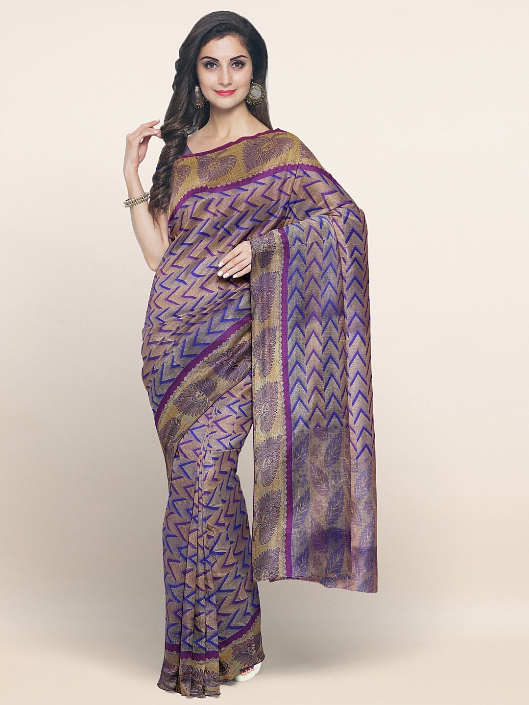 

Pothys Blue & Gold-Toned Woven Design Zari Art Silk Saree