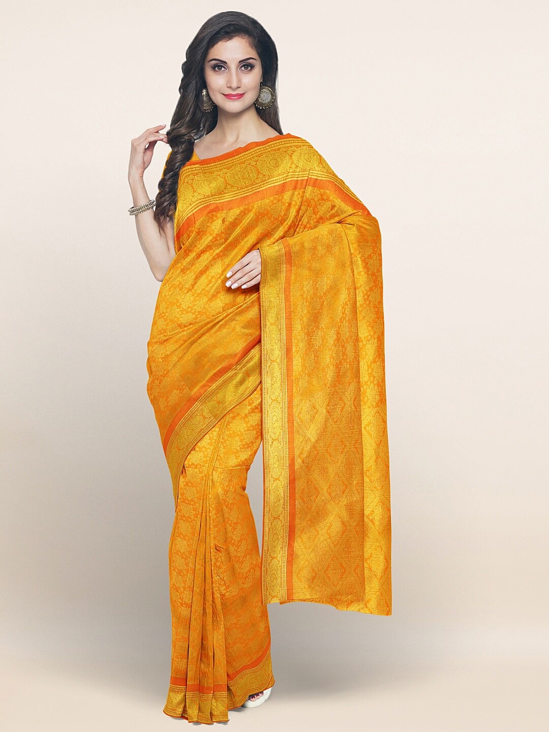 

Pothys Orange & Gold-Toned Woven Design Zari Art Silk Saree