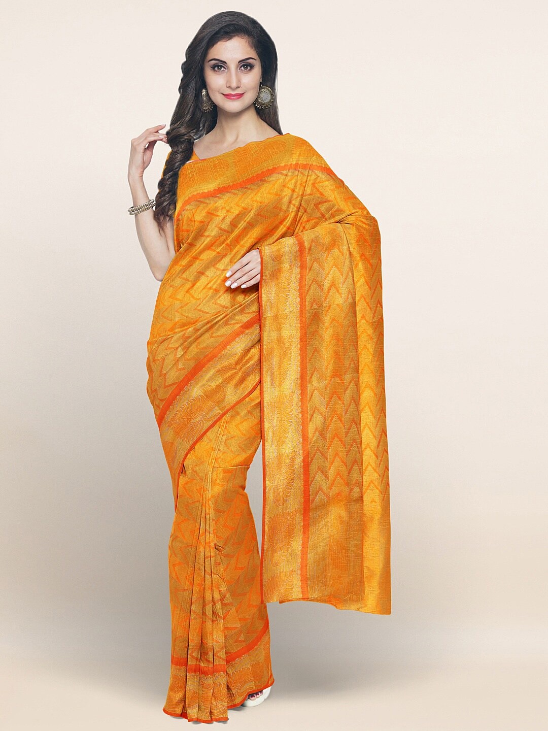 

Pothys Orange & Gold-Toned Woven Design Zari Art Silk Saree