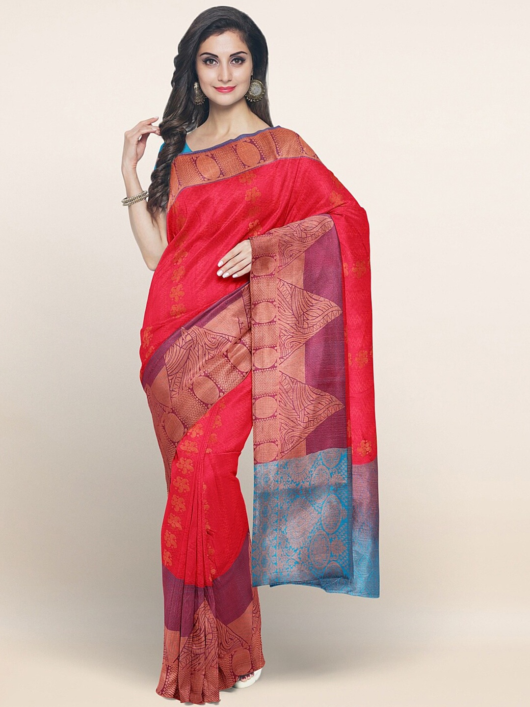 

Pothys Red & Blue Woven Design Zari Art Silk Saree