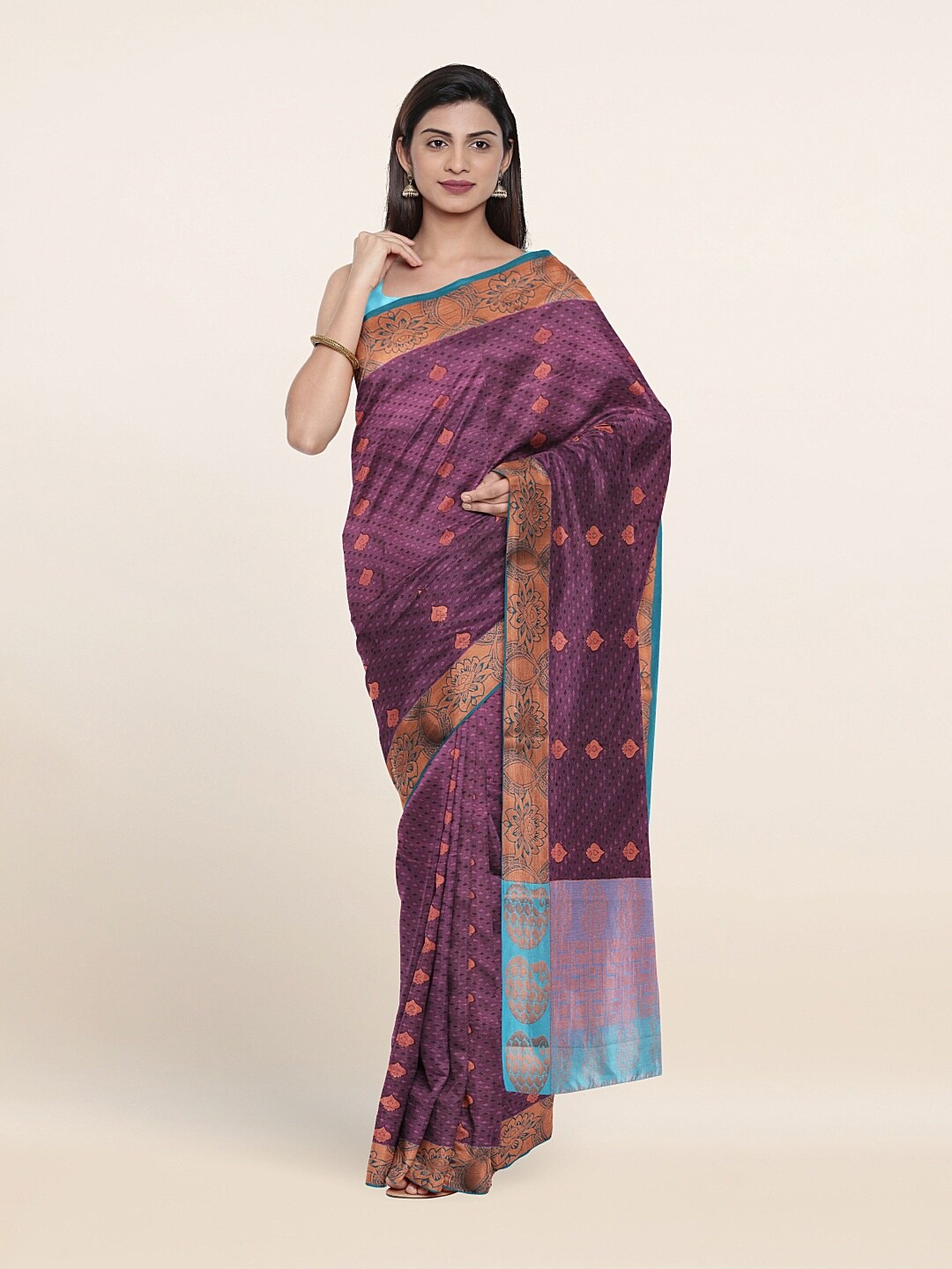 

Pothys Purple & Blue Woven Design Zari Art Silk Saree