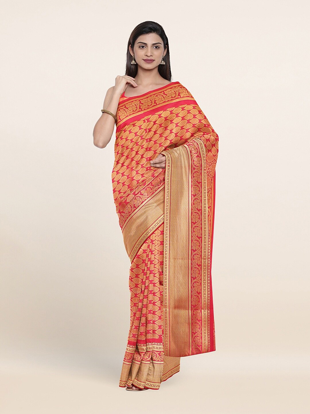 

Pothys Red & Gold-Toned Woven Design Zari Art Silk Saree