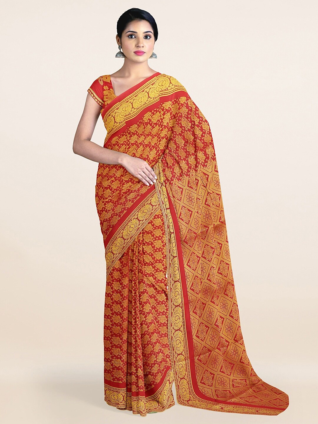 

Pothys Maroon & Gold-Toned Woven Design Zari Art Silk Saree