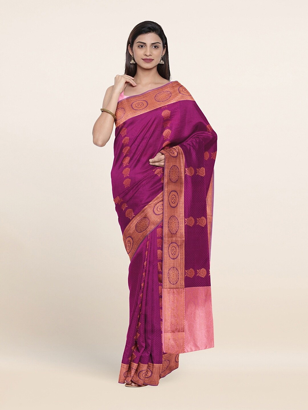 

Pothys Purple & Gold-Toned Woven Design Zari Art Silk Saree