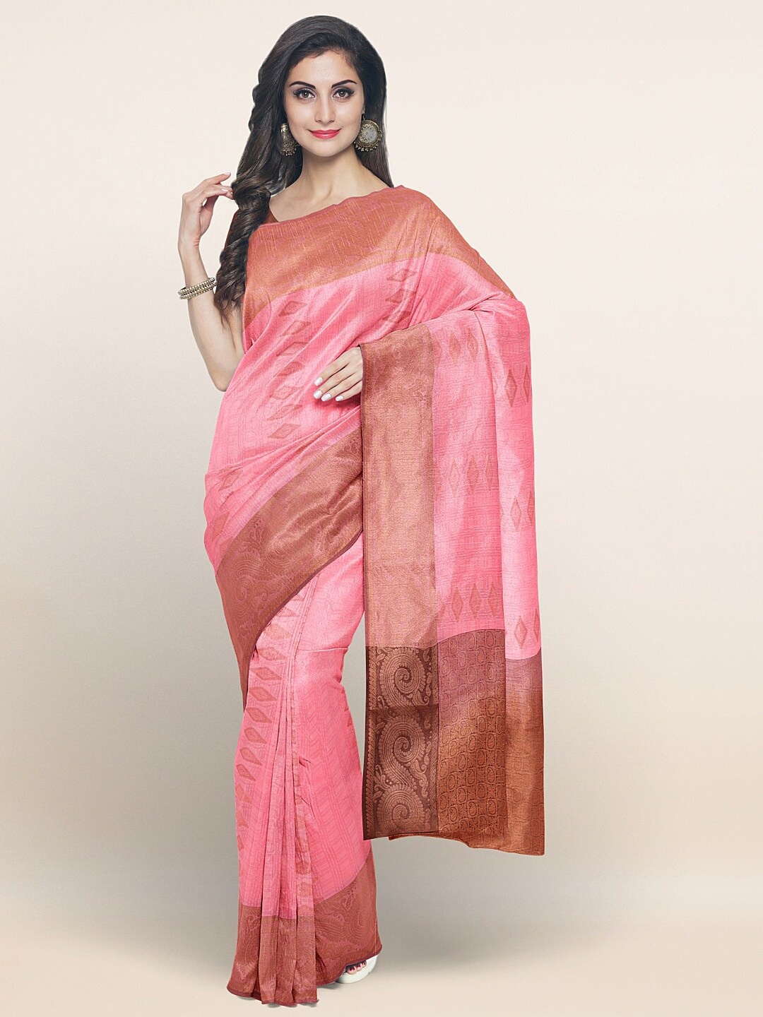 

Pothys Pink & Gold-Toned Woven Design Zari Art Silk Saree