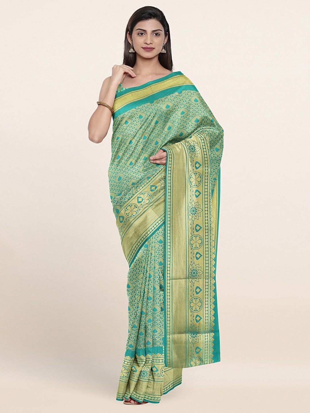 

Pothys Green & Gold-Toned Woven Design Zari Art Silk Saree