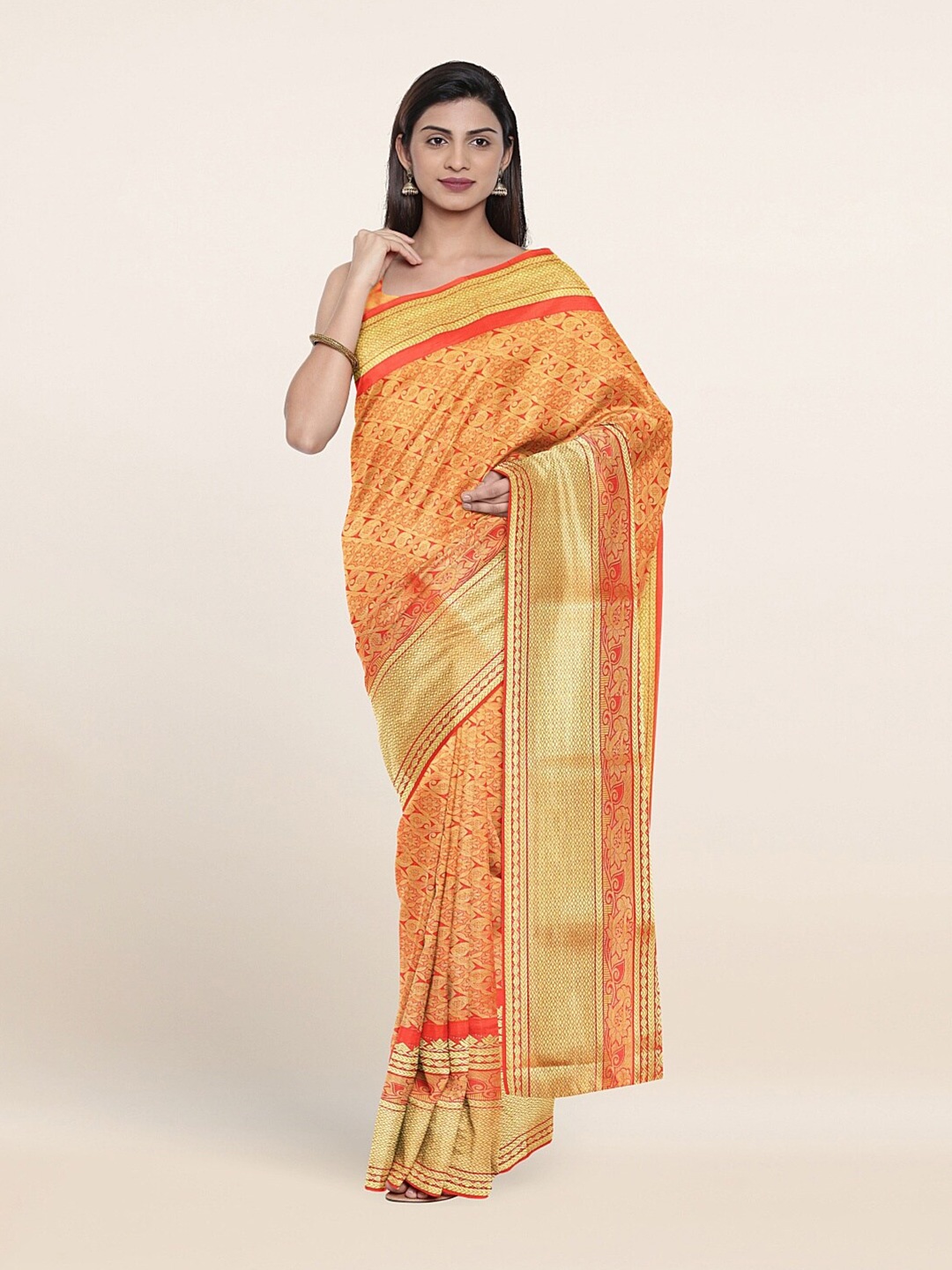 

Pothys Red & Gold-Toned Woven Design Zari Art Silk Saree