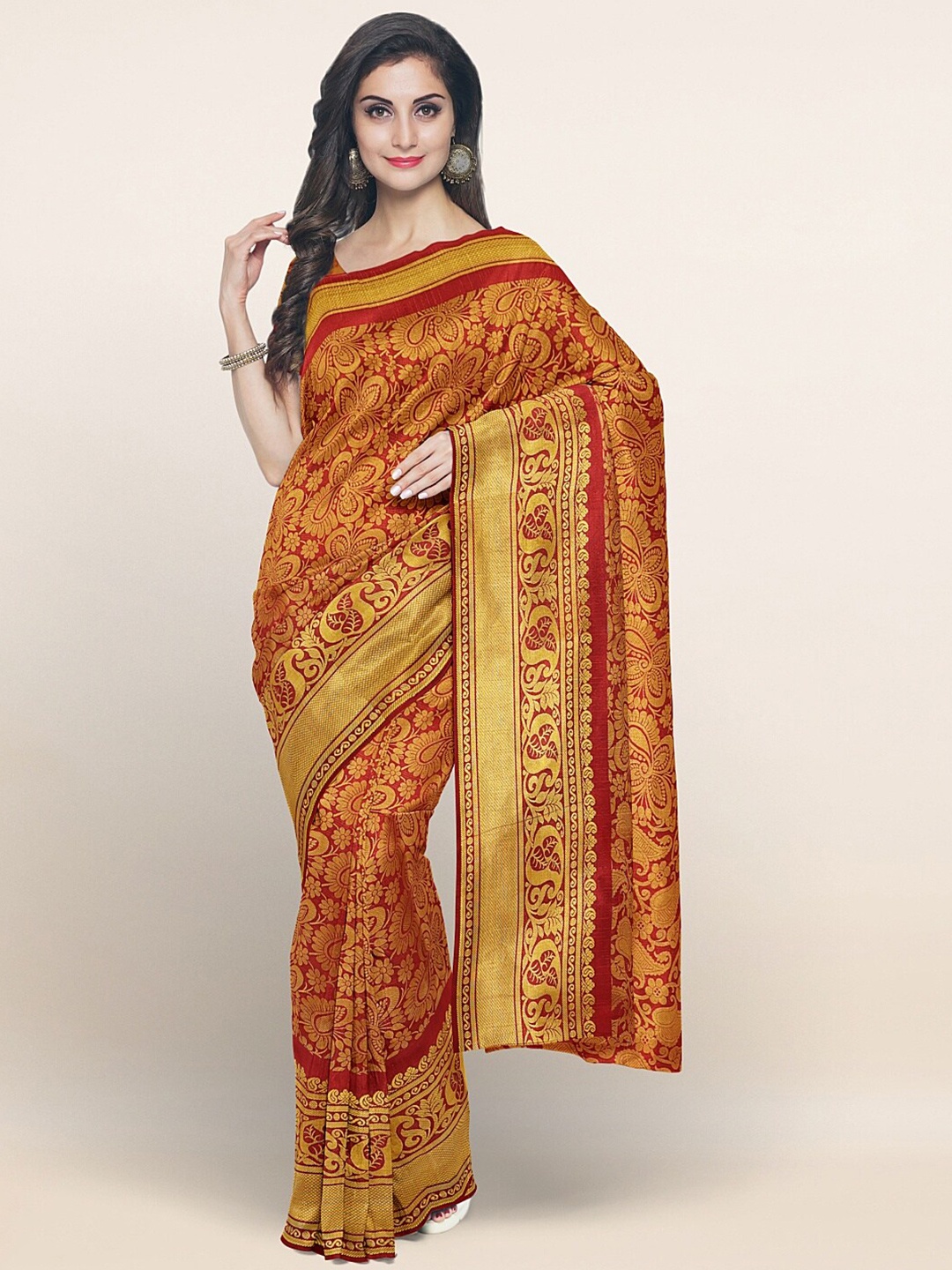 

Pothys Maroon & Gold-Toned Woven Design Zari Art Silk Saree