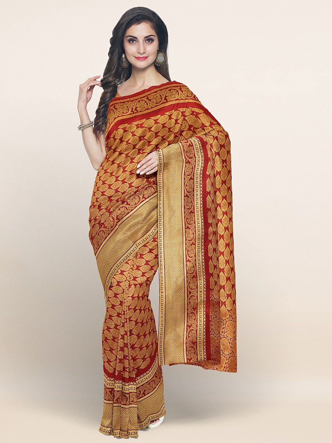 

Pothys Maroon & Gold-Toned Woven Design Zari Art Silk Saree