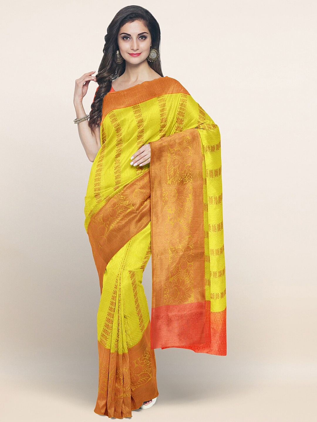 

Pothys Yellow & Orange Woven Design Zari Art Silk Saree