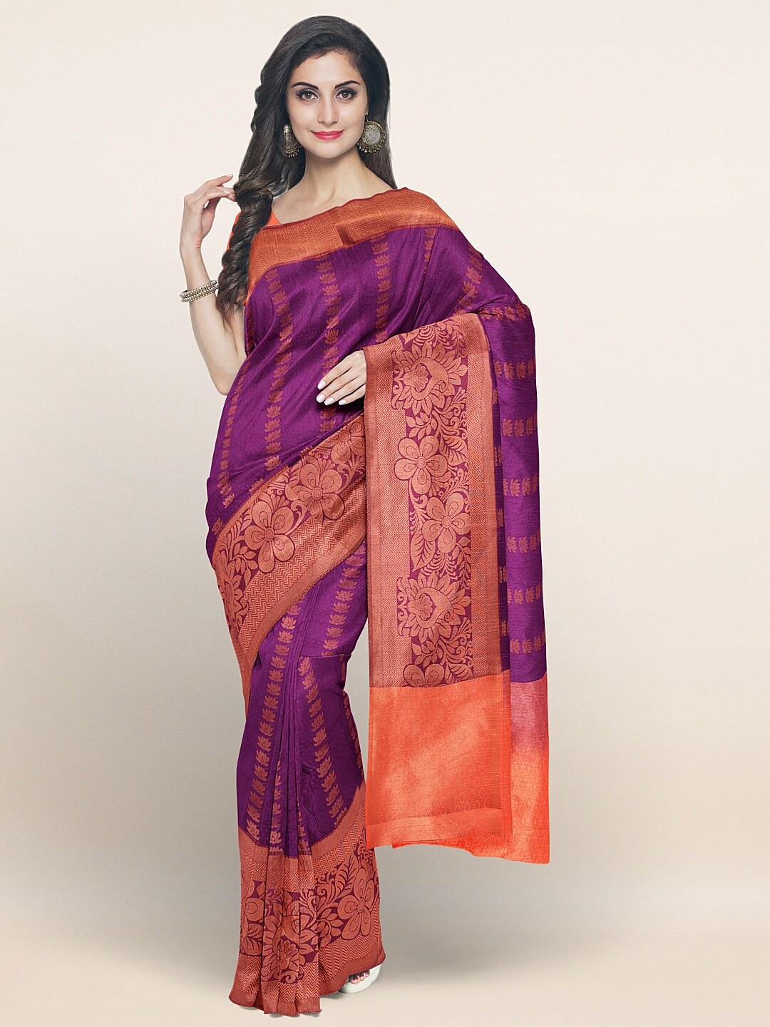

Pothys Purple & Copper-Toned Woven Design Zari Art Silk Saree