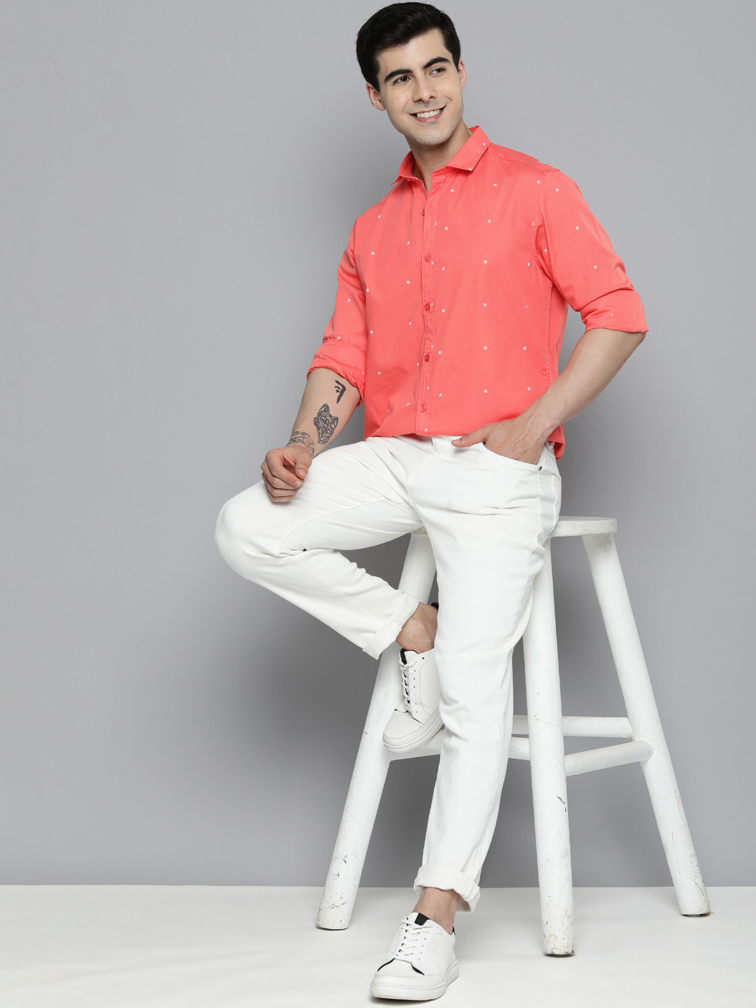 

Mast & Harbour Printed Pure Cotton Casual Shirt, Coral