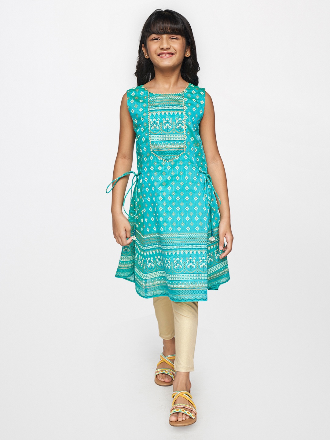 

Global Desi Girls Sea Green Ethnic Motifs Printed Kurta