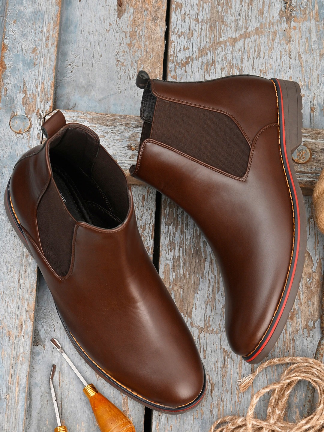 

ALBERTO MORENO Men Brown Textured Slip-On Flat Boots