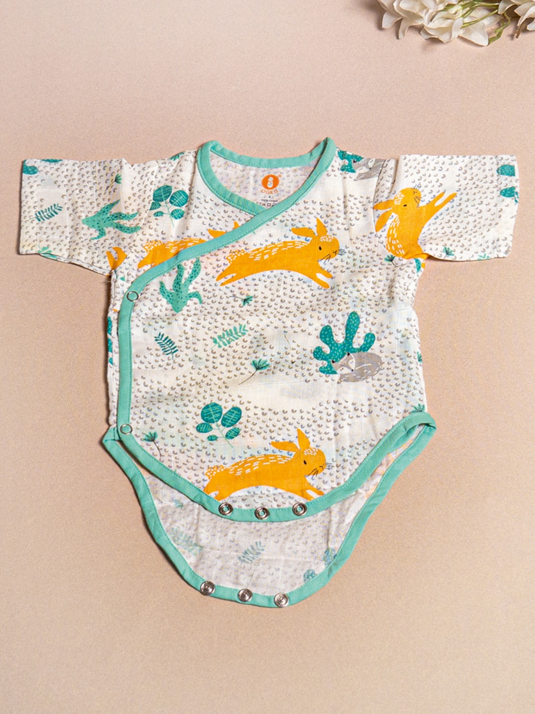 

OOKA Infant White & Green Printed Cotton Bodysuit