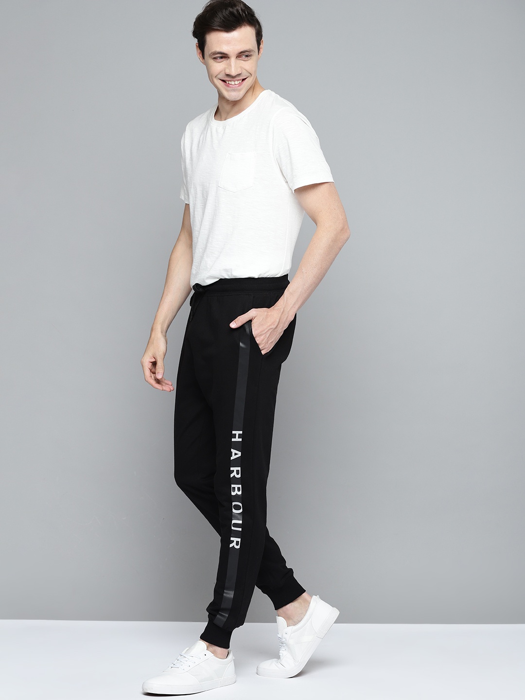 

Mast & Harbour Men Black Solid Joggers with Side Striped Detail