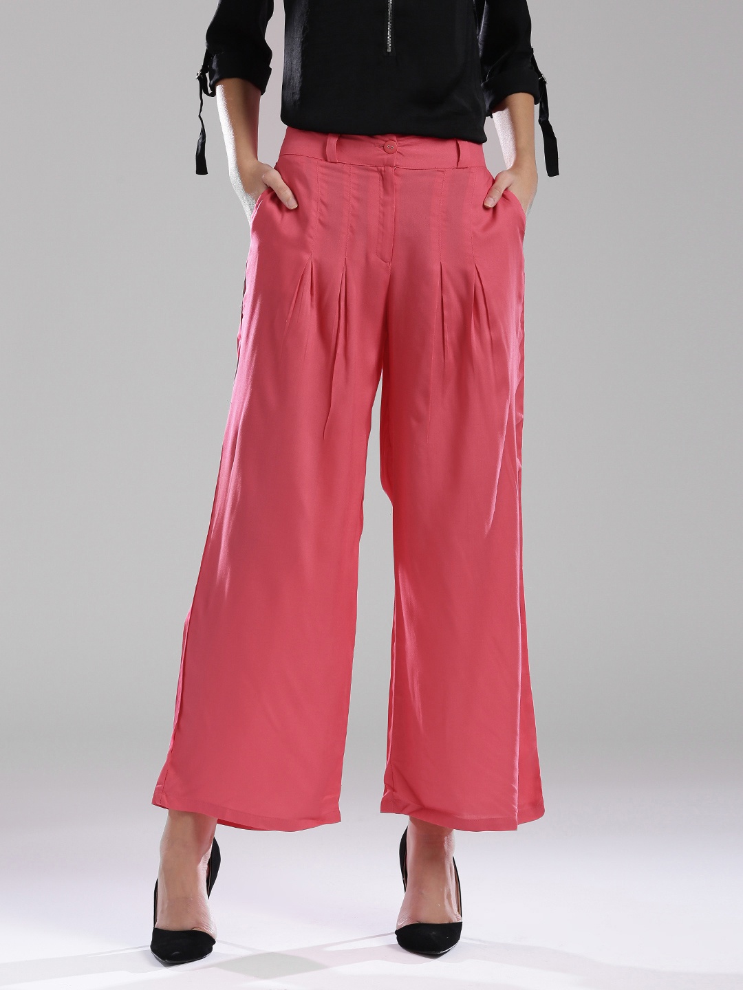 

W Pink Pleated Palazzo Trousers