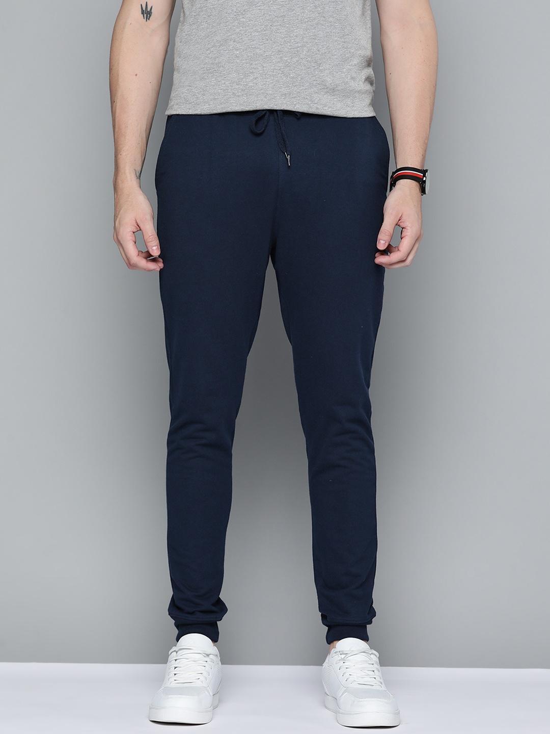 

Mast & Harbour Men Navy Blue Solid Mid-Rise Joggers