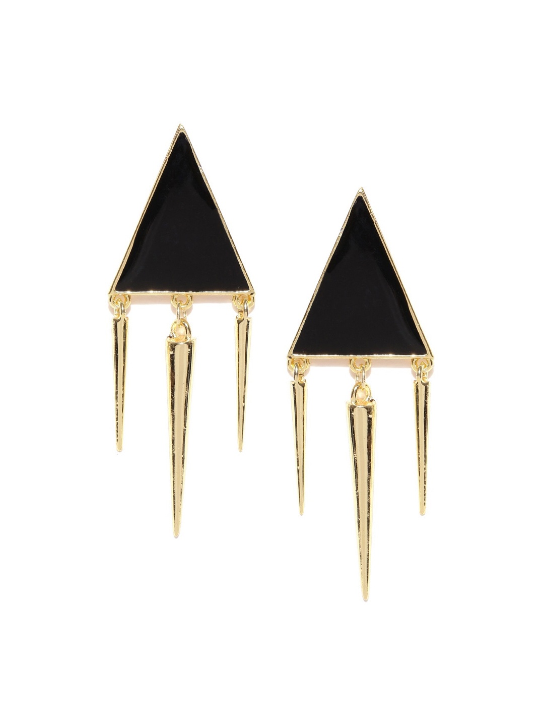 

Crunchy Fashion Gold-Plated & Black Triangular Shaped Drop Earrings