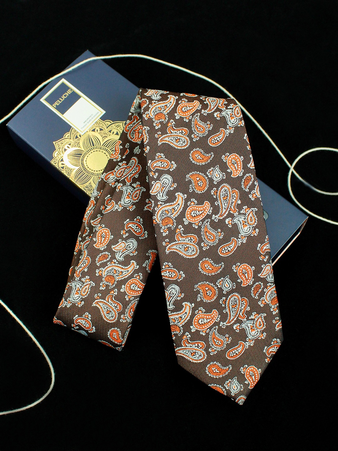 

PELUCHE Men Brown & Orange Woven Design Broad Tie