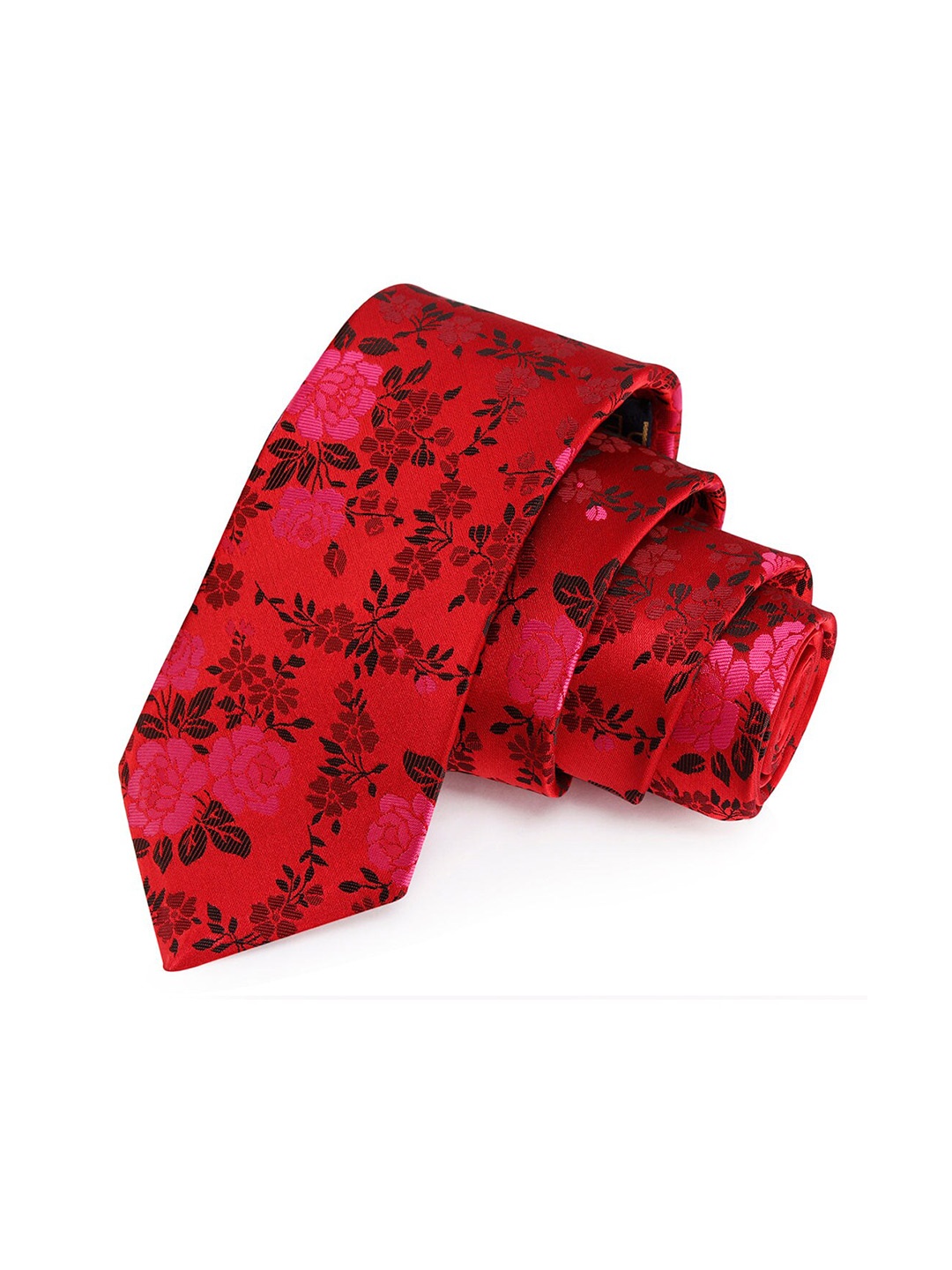

PELUCHE Men Red & Black Woven Design Broad Tie