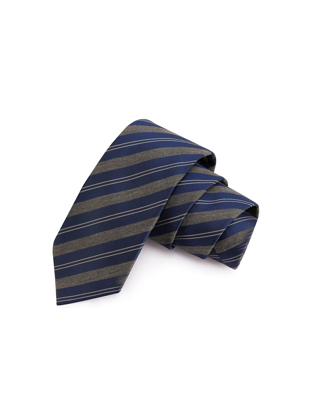 

PELUCHE Men Blue & Grey Striped Skinny Tie