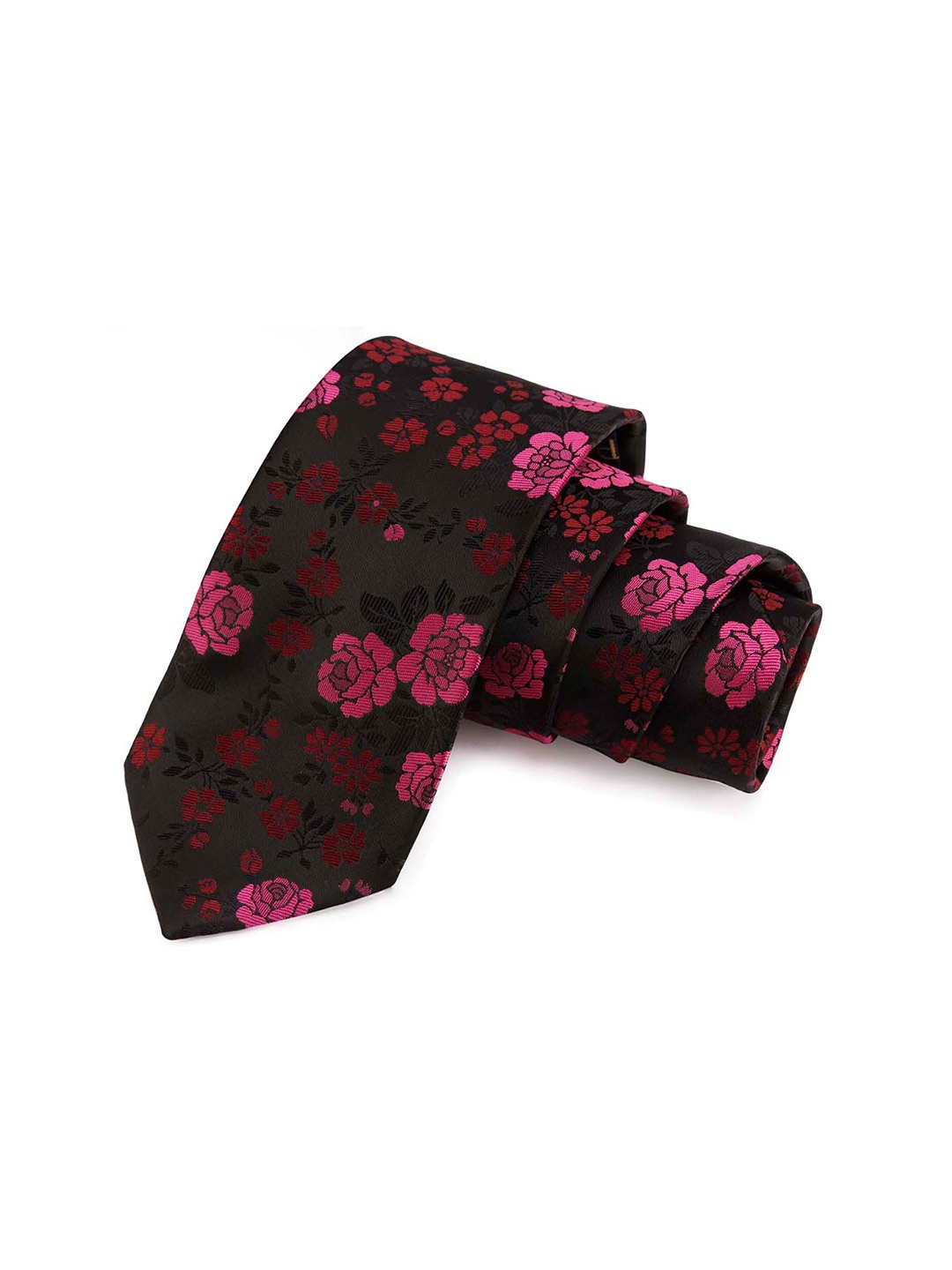 

PELUCHE Men Black & Pink Floral Printed Broad Tie