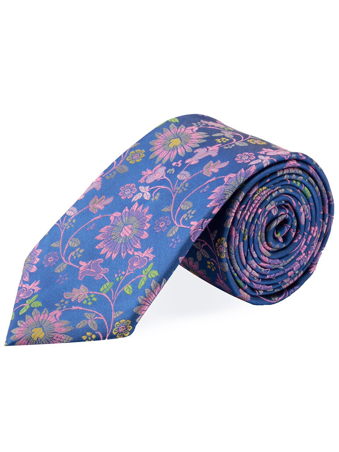 

PELUCHE Men Blue & Pink Woven Design Broad Tie