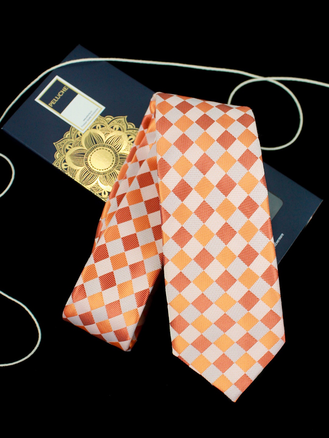 

PELUCHE Men Orange & Red Checked Broad Tie