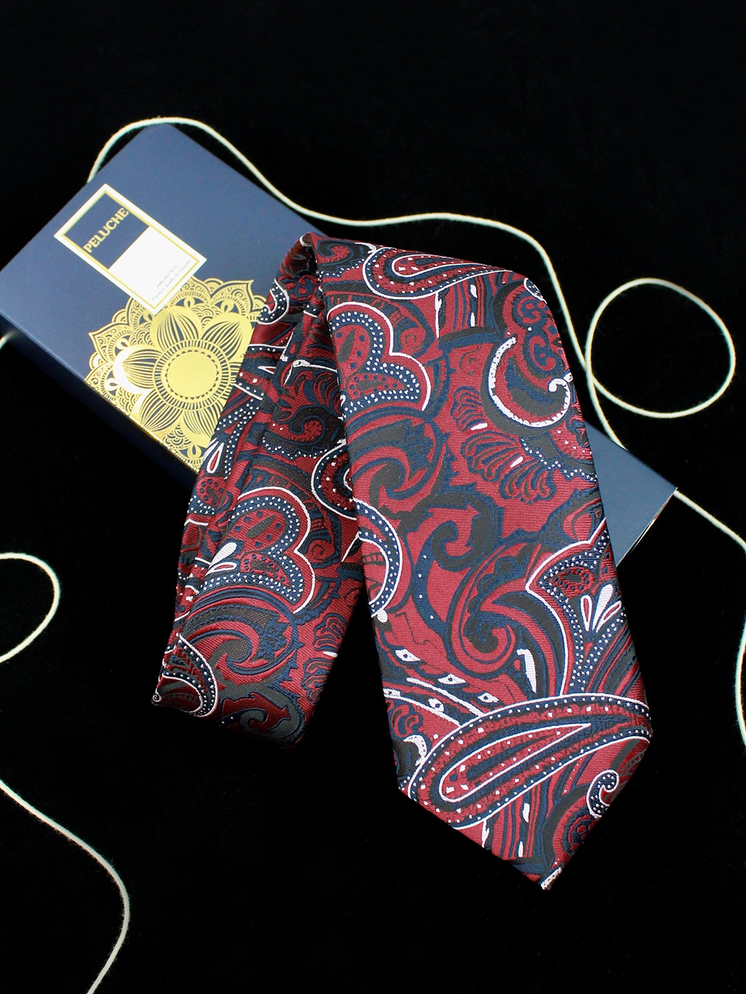 

PELUCHE Men Red Woven Design Broad Tie