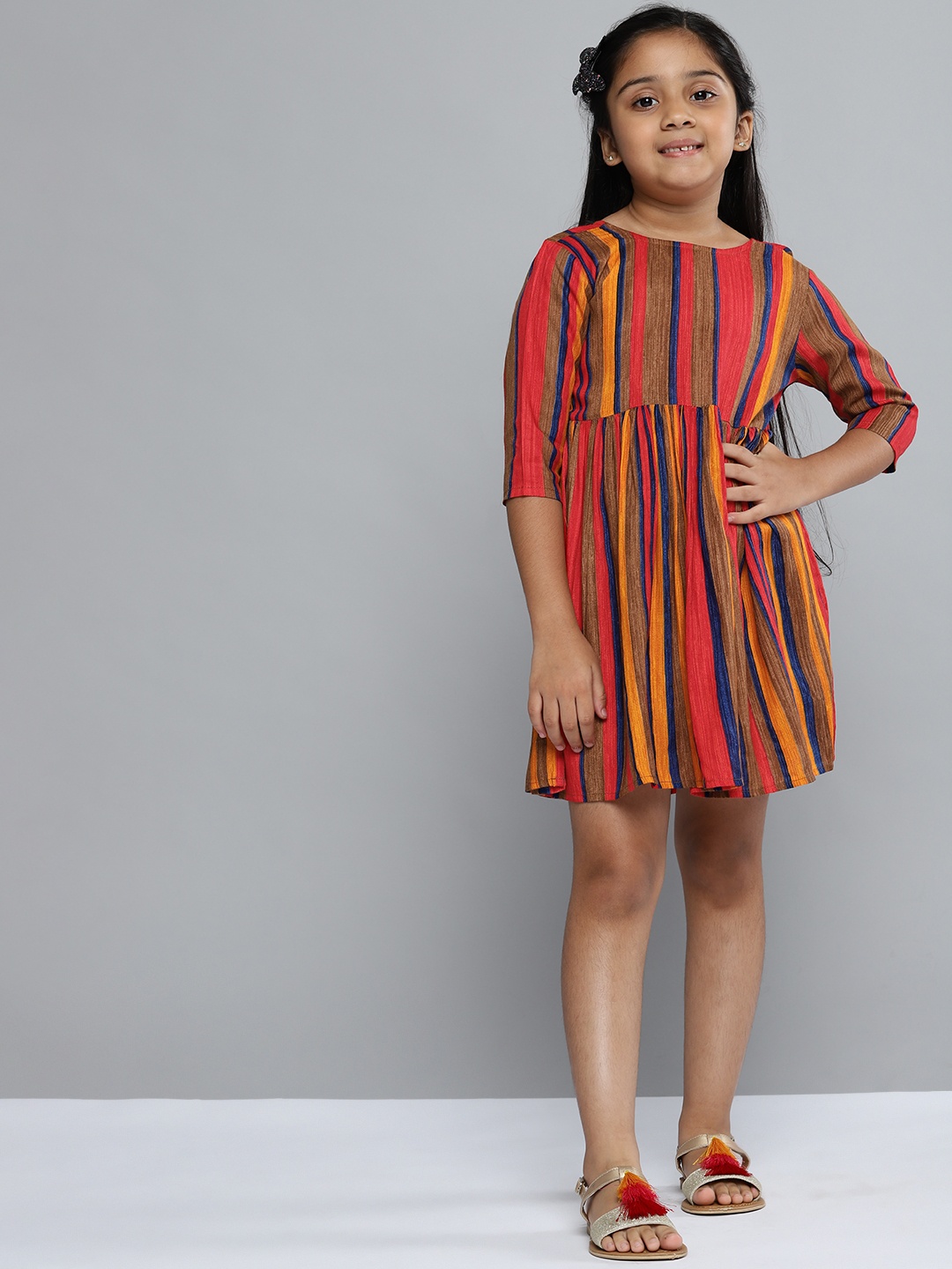 

YK Girls Multicoloured Striped Fit & Flare Dress, Multi
