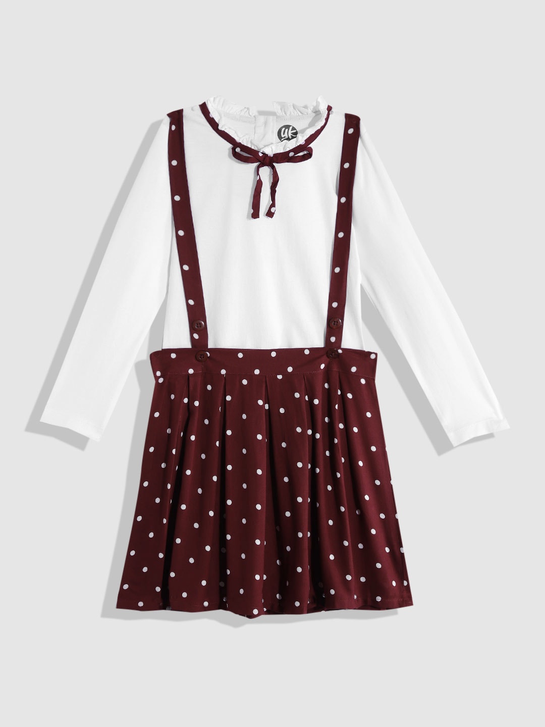 

YK Girls T-shirt with Polka Dots Printed Skirt, White