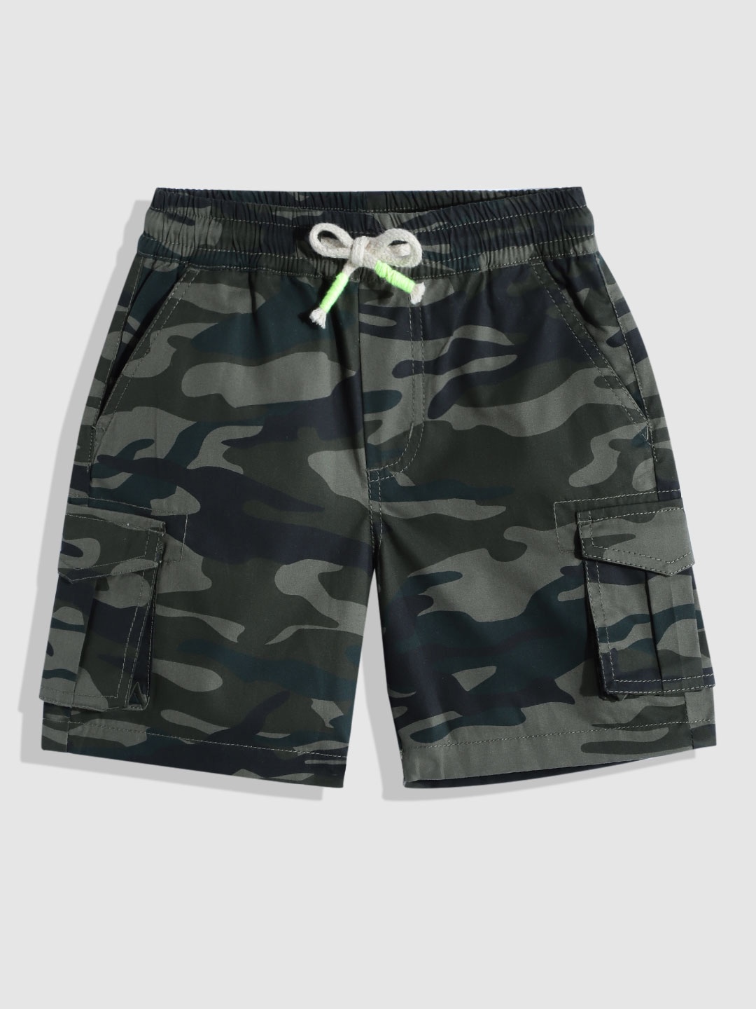 

YK Boys Olive Green Camouflage Print Shorts