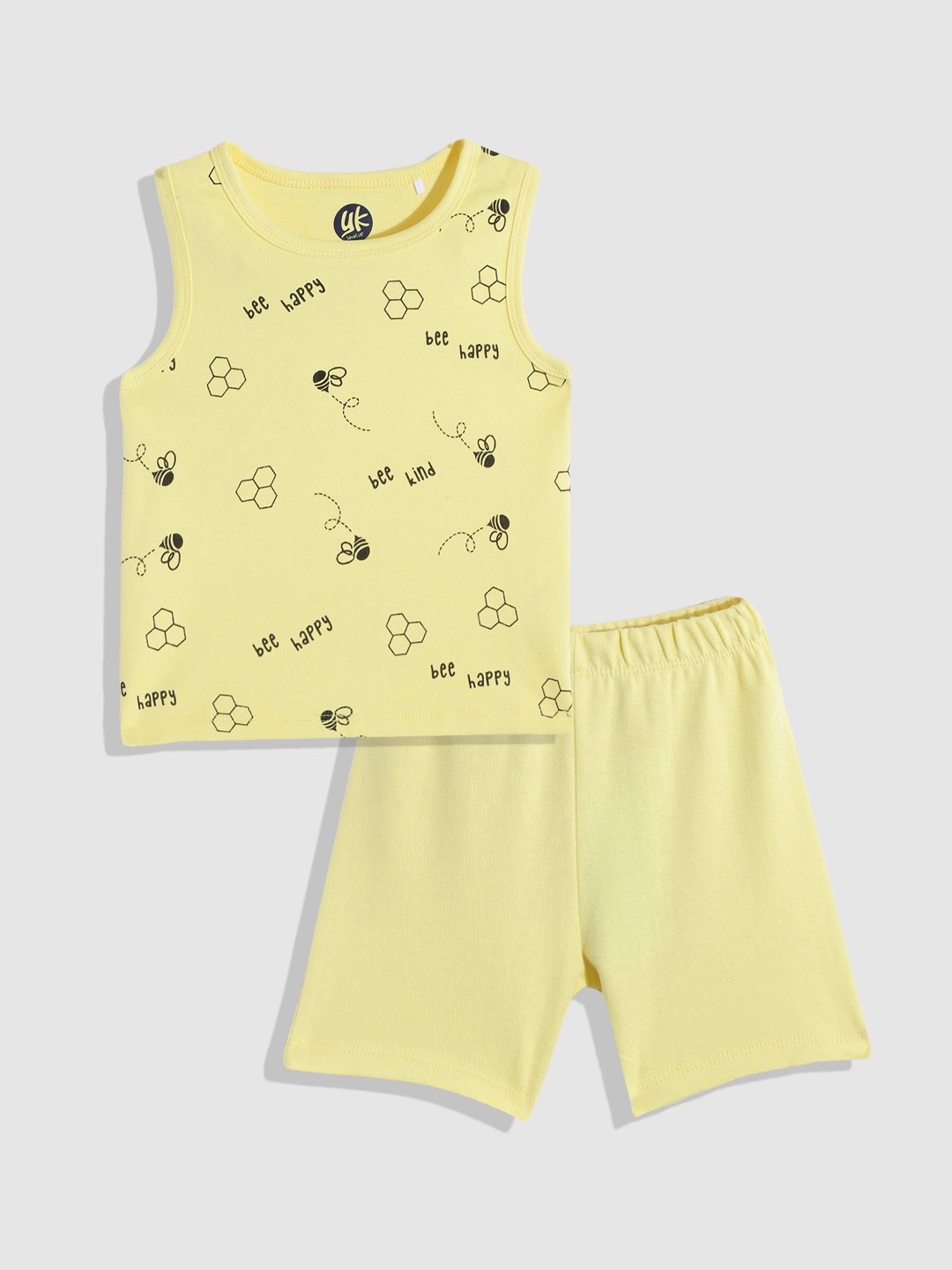 

YK Infant Boys Yellow & Black Printed Cotton T-shirt with Shorts