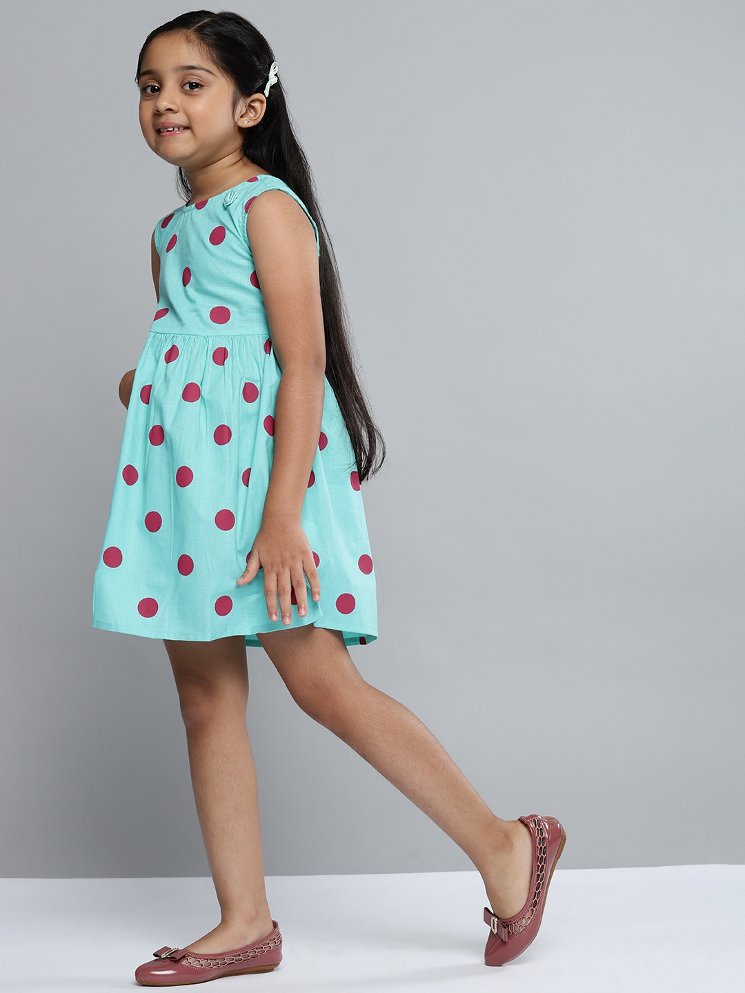 

YK Girls Sea Green & Fuchsia Pink Pure Cotton Fit and Flare Dress