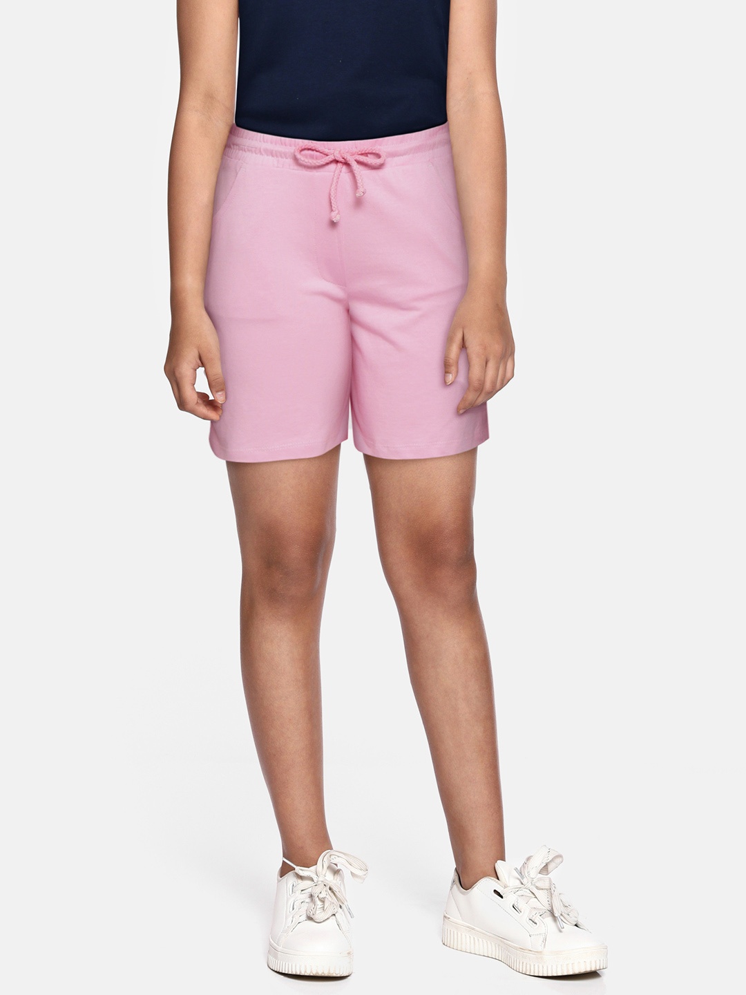 

YK Girls Pink Solid Cotton Shorts