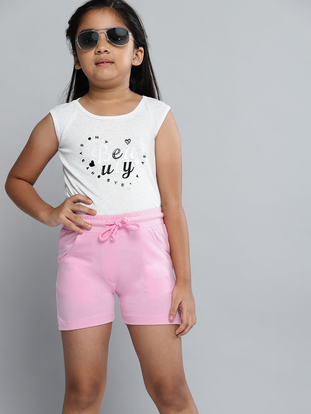 

YK Girls Pink Solid Cotton Shorts