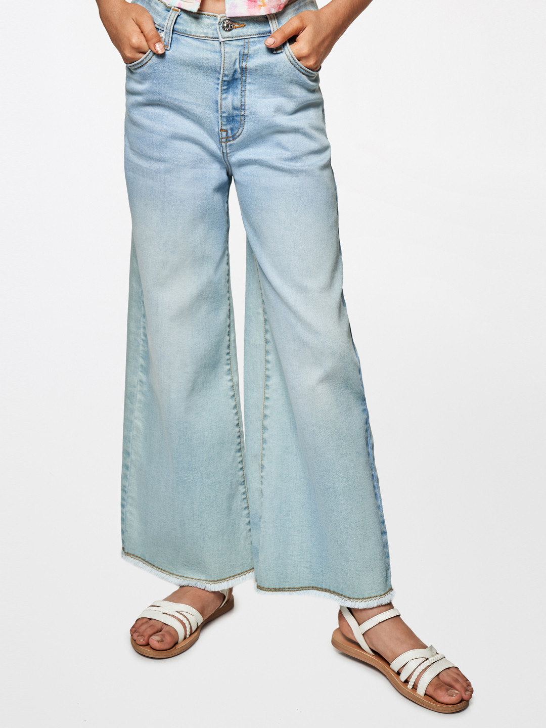 

AND Girls Blue Wide Leg Heavy Fade Stretchable Jeans