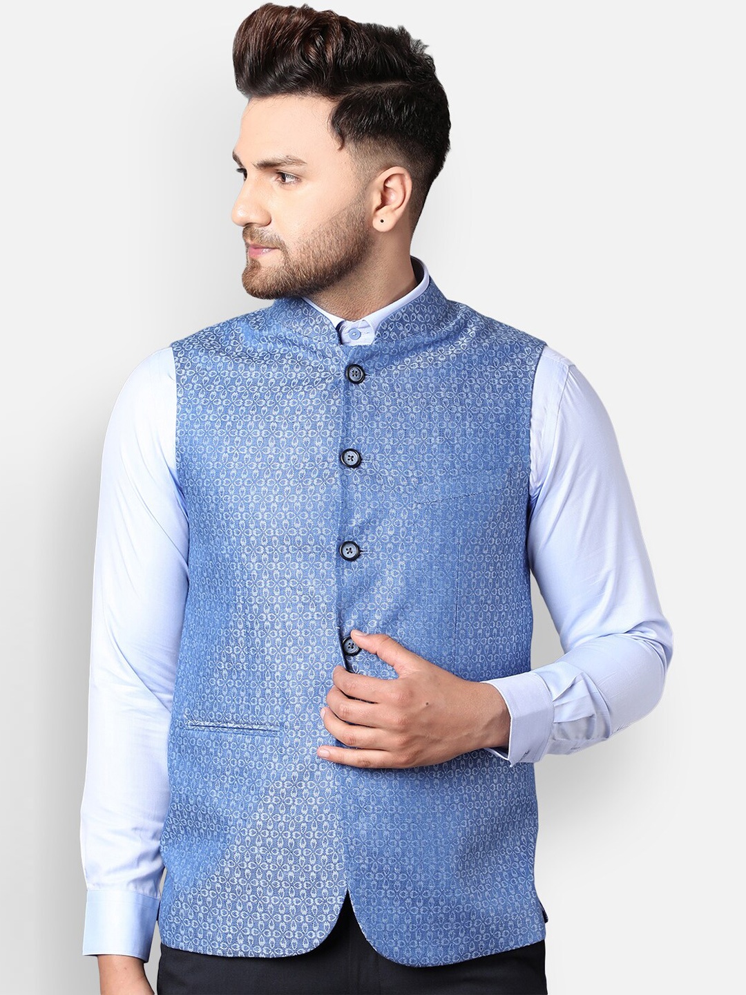 

Callino London Men Blue Printed Regular Fit Waistcoat