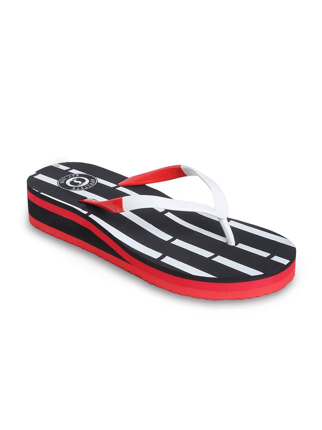 

APPITITE Women Black Printed Heeled Thong Flip Flop