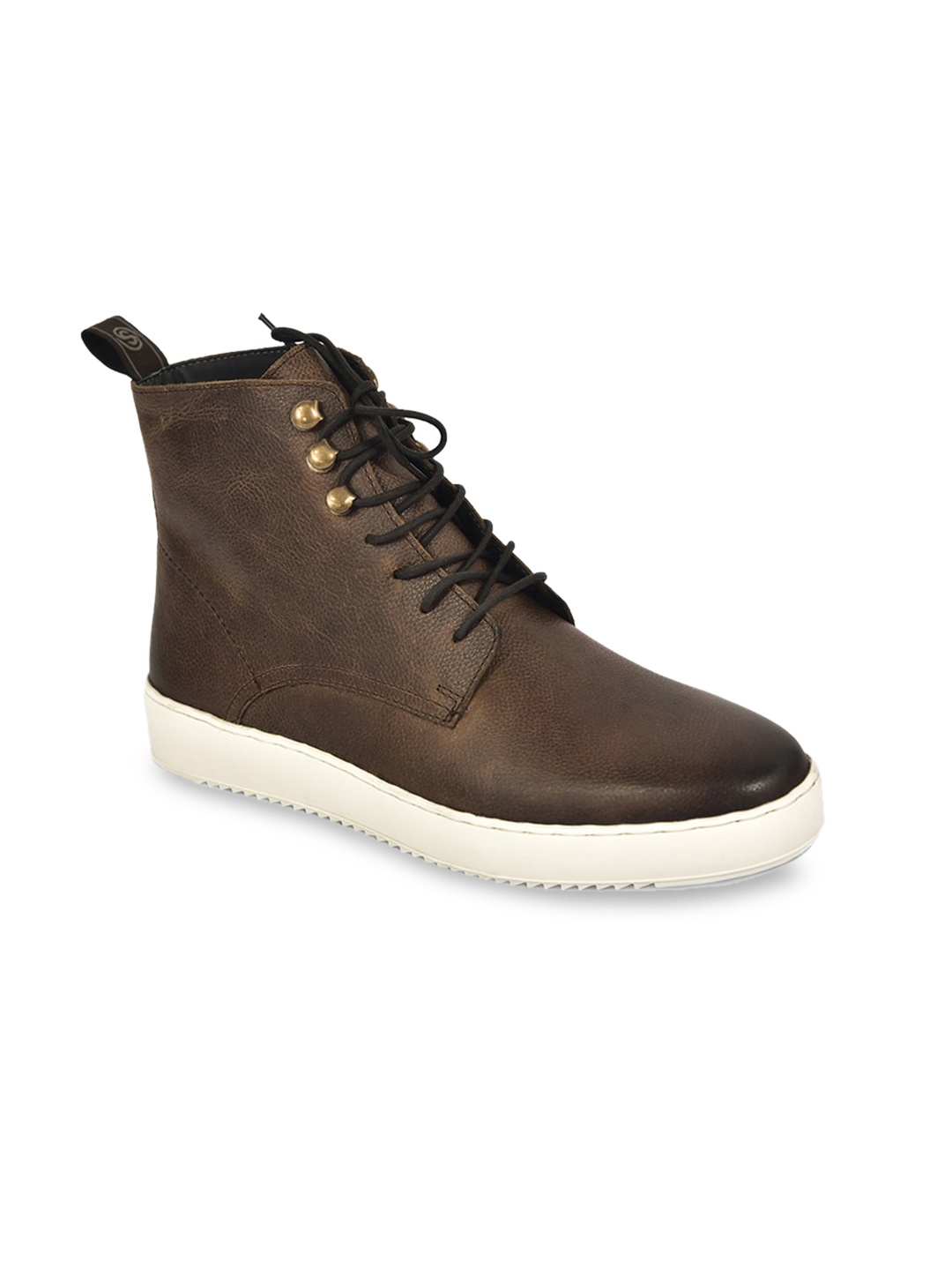 

SILVER STREET LONDON Men Brown Leather High-Top Casual Shoes