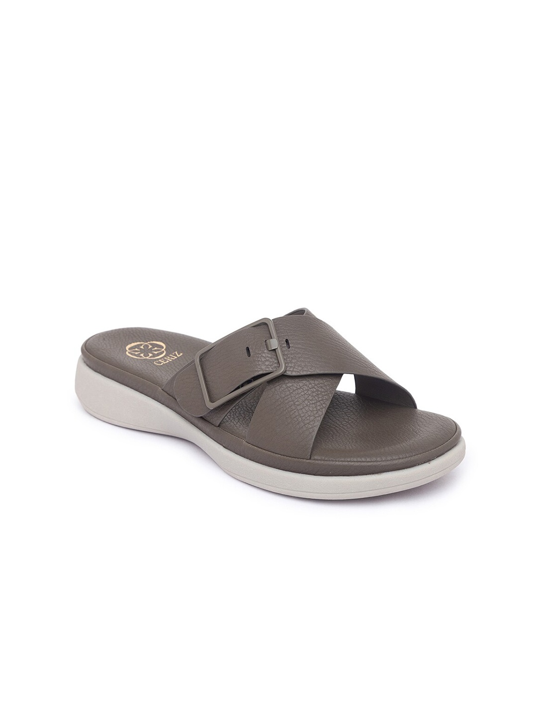 

CERIZ Olive Green PU Comfort Heels with Buckles